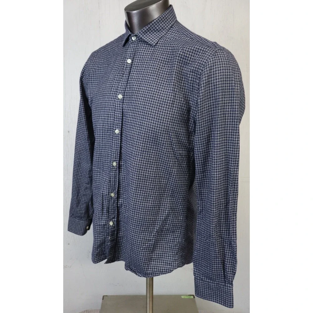 Lafaurie Mens Shirt Button Front Long Sleeve Blue Check Size L Cotton Ronnie - Picture 3 of 6